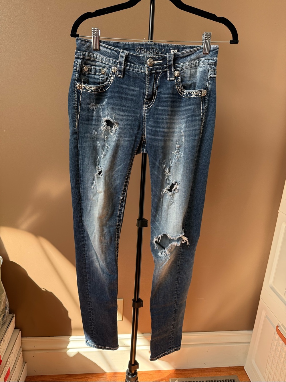Miss Me Distressed Dark Wash Ankle Skinny Jeans